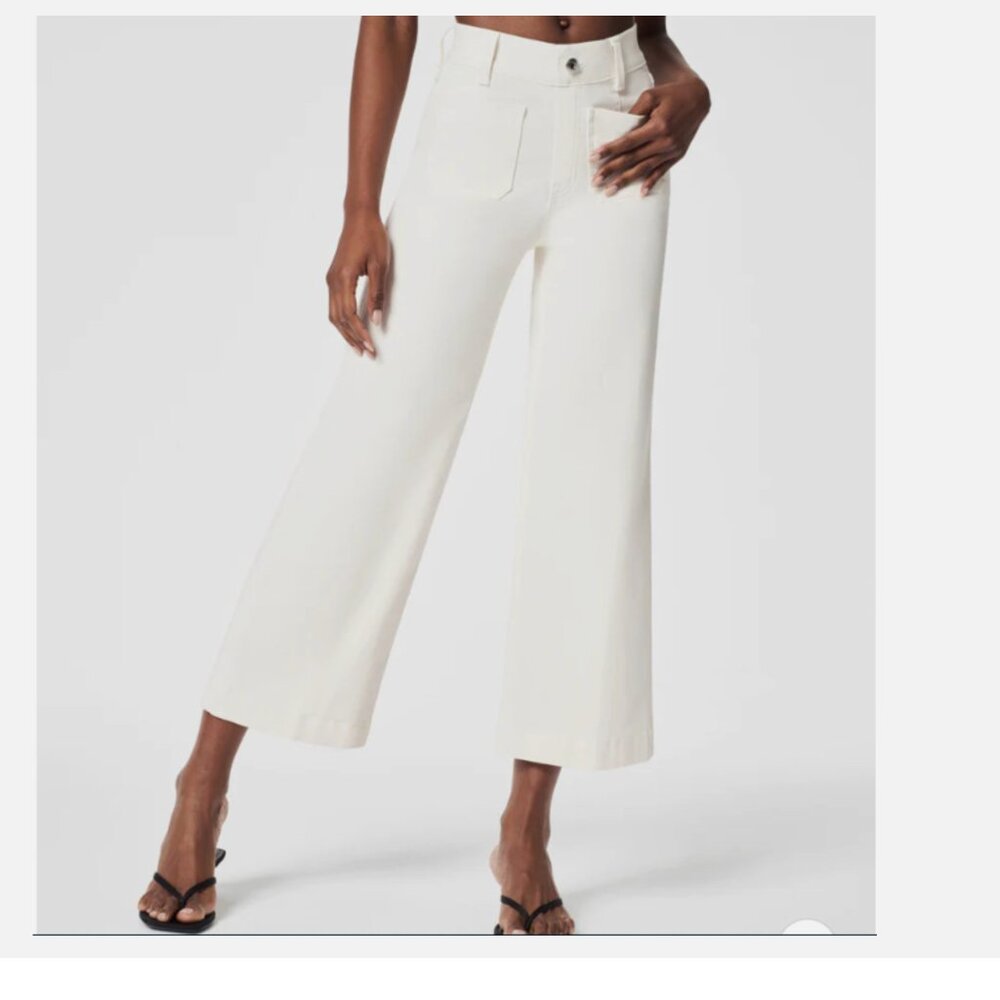 NWT SPANX Cropped Wide Leg Jeans in Ecru Wash Pull On XL - Picture 3 of 10